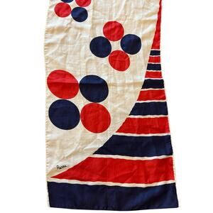 VINTAGE RENEE Neck Tie Scarf Wrap Red Blue 100% silk  Italy Tomato Girl Summer